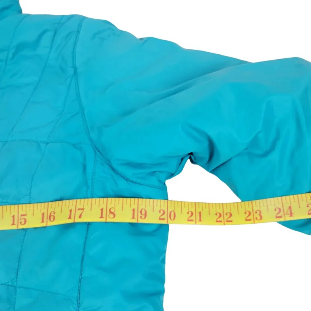 LL Bean Girl's Puffer Jacket Blue Teal Full Zip Reversible Jacket Fleece Pockets